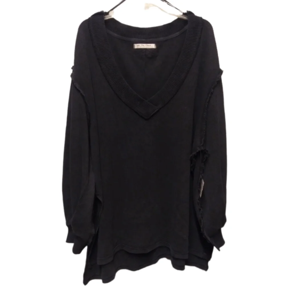 Free People Asher Thermal Knit Vneck Top Black NWT - Picture 2 of 13